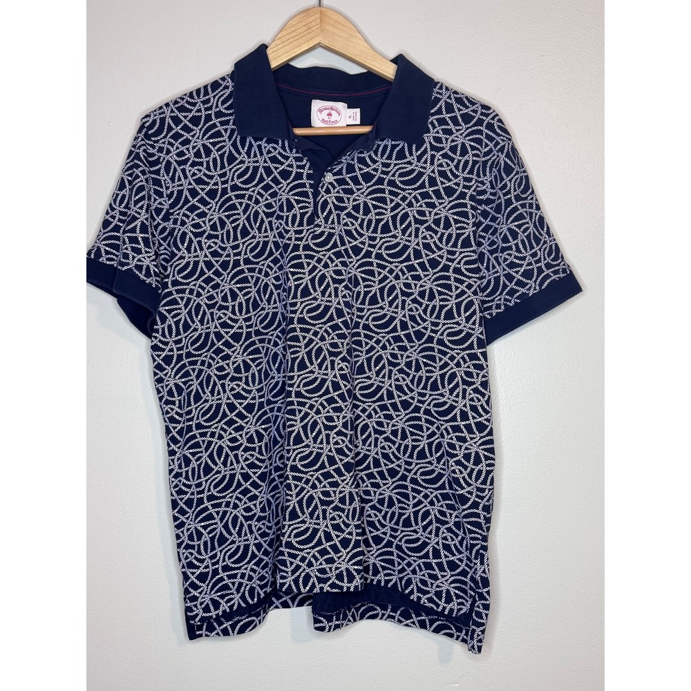 Brooks Brothers Red Fleece‎ Navy Blue White Rope Print Polo Shirt Womens XL
